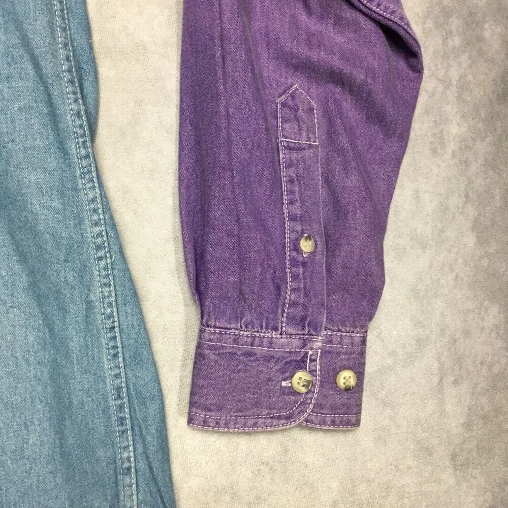 Vintage Nuovo County Seat Chambray Shirt size Medium Long Sleeve Purple Button - Picture 8 of 14